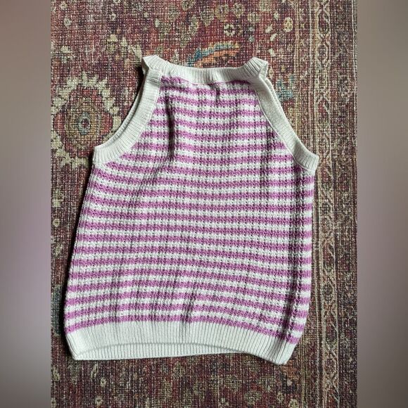 Girls 10/12 Cat and Jack Knit Striped Purple and White Sweater tank - Picture 7 of 7